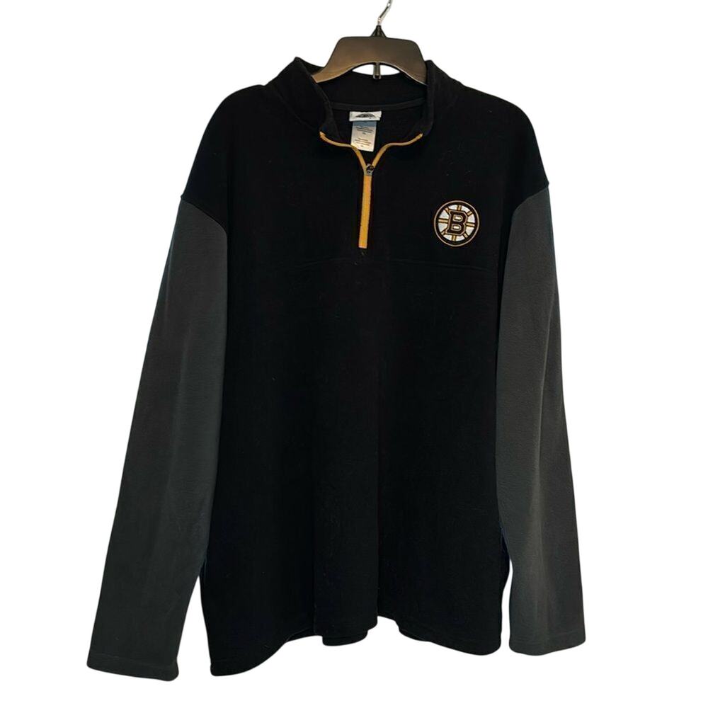 Boston Bruins NHL Quarter Zip Fleece Pullover Black Gray Men’s 2XL Hockey